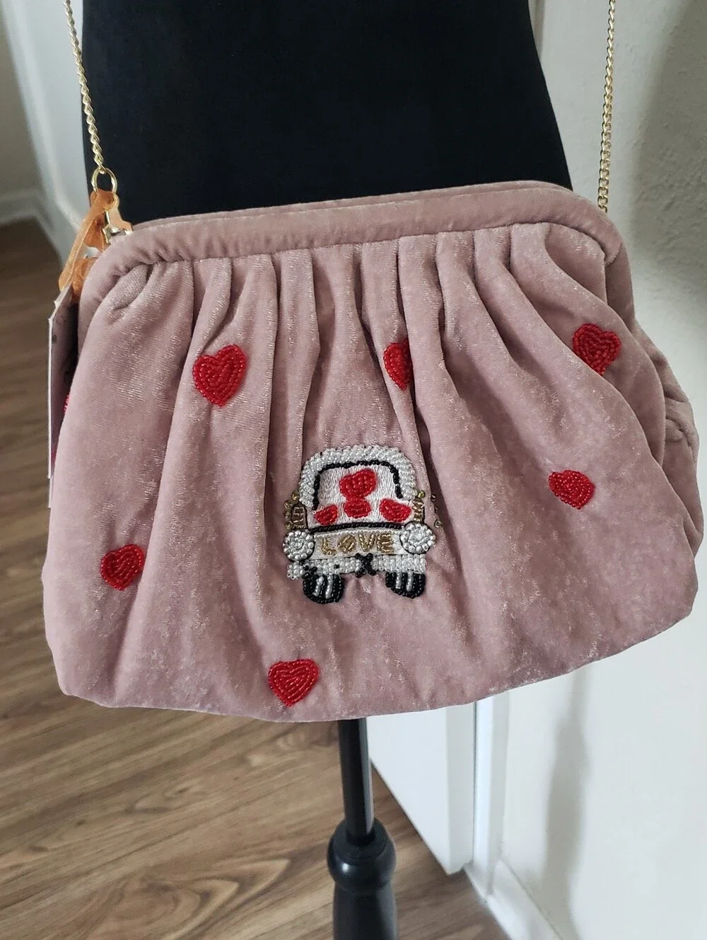 Pink Embellished Velvet Crossbody Bag - Bridal Motif